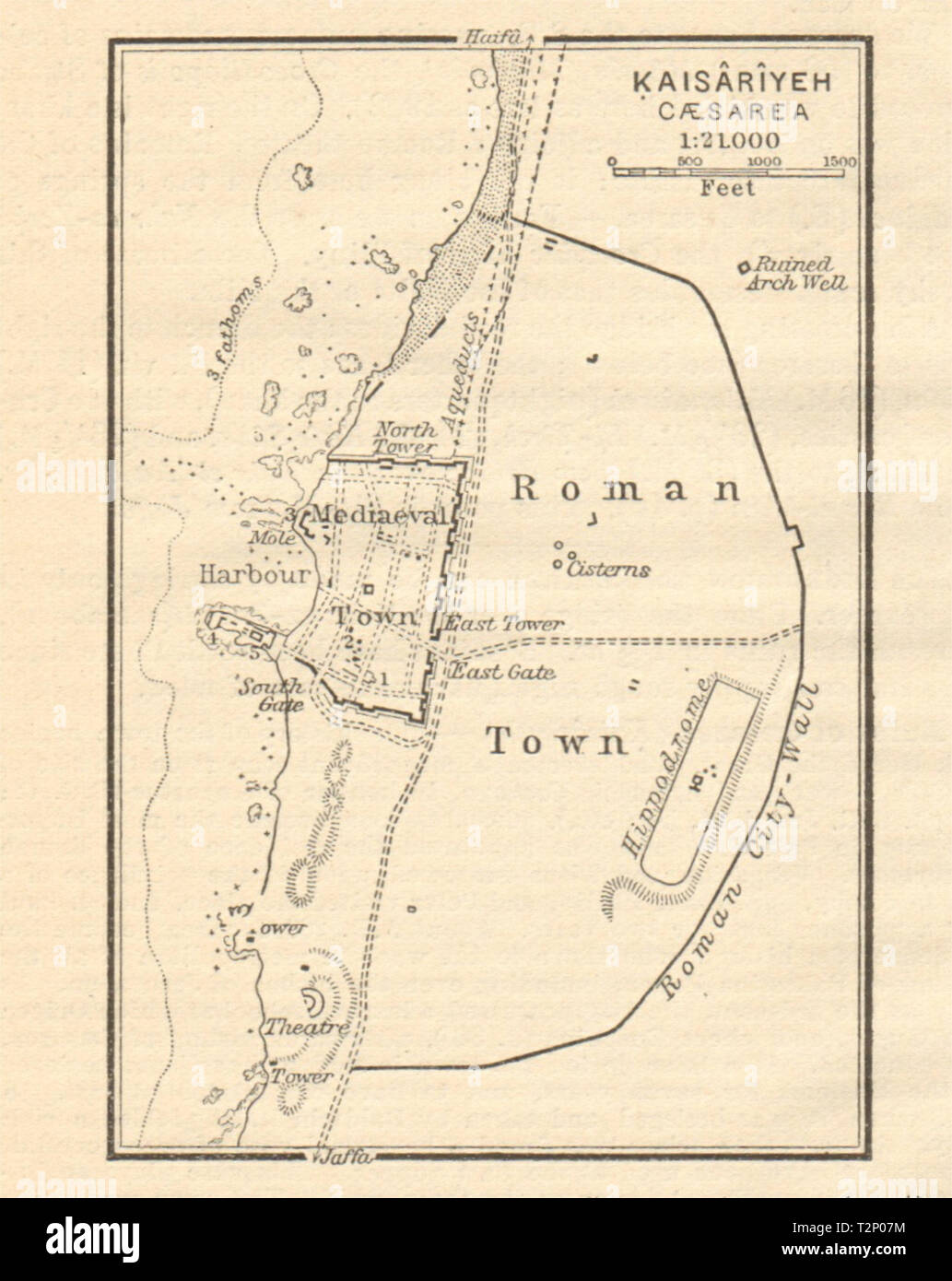 Cesarea antica città pianta della città. & Medievale città romane. Israele.  Piccola 1912 mappa Foto stock - Alamy