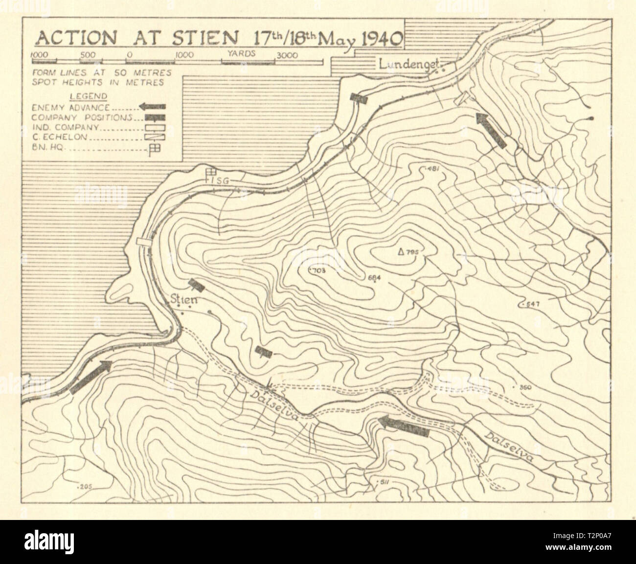 La seconda guerra mondiale la Norvegia campagna Stien 17 maggio 1940 invasione tedesca piccola 1952 mappa Foto Stock