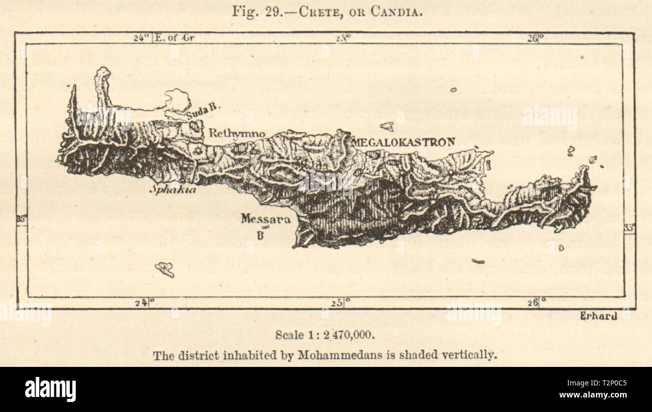 Creta o Candia schizzo 1885 antico piano vintage chart Foto Stock