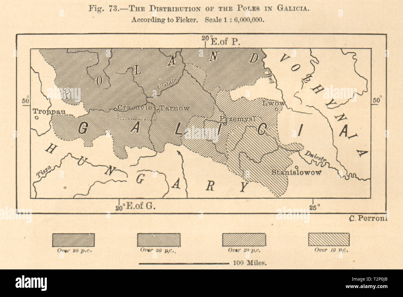 Proporzione di poli in Galizia. Polonia Ucraina. Cracovia Lviv. Schizzo 1885 Foto Stock