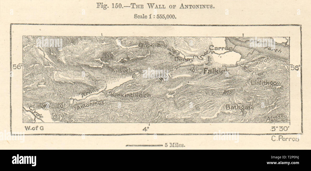Parete di Antonino. Antonine Wall. Clyde-Forth. La Scozia. Schizzo. Piccola 1885 Foto Stock