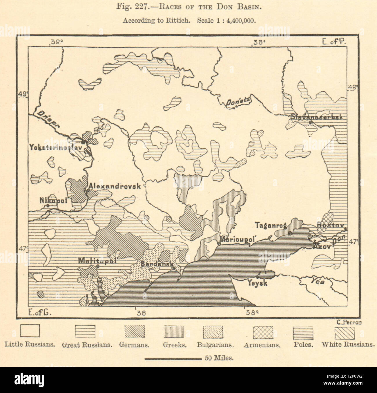Don bacino etnico. Rittich. L'Ucraina. La Russia tedeschi Bulgari. Schizzo 1885 Foto Stock