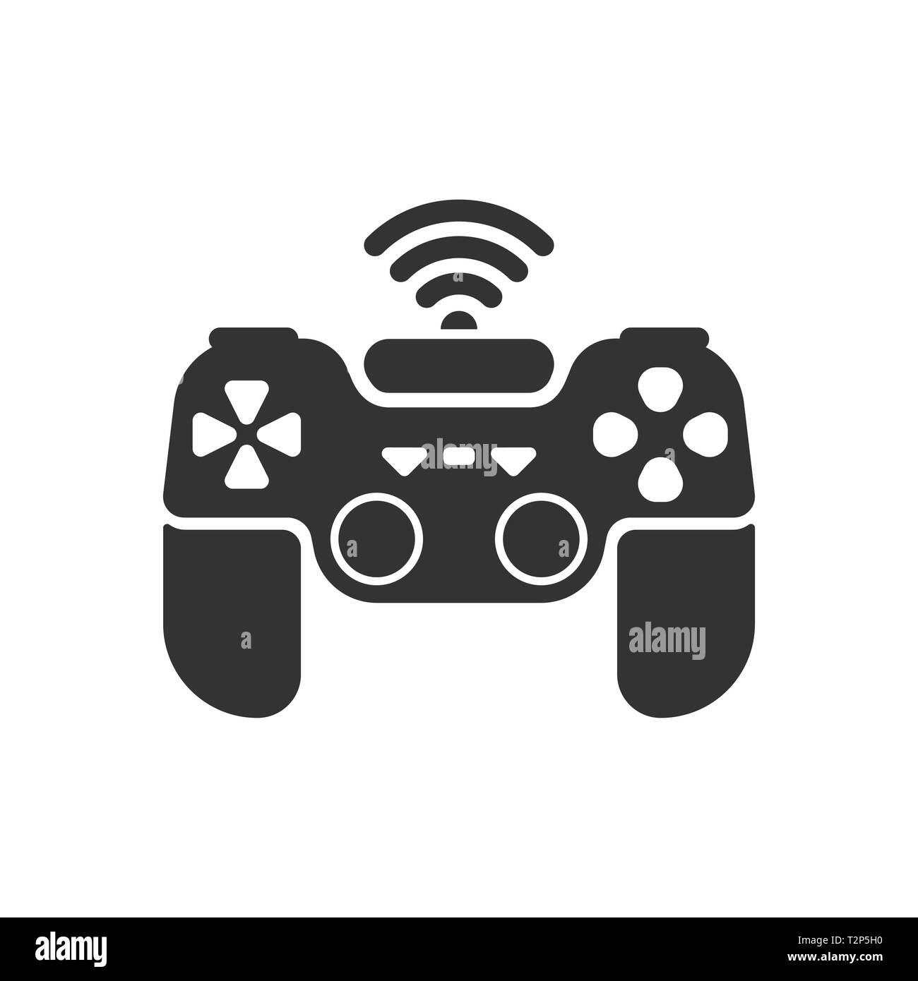 Nero icona vettore del gamepad con connessione wi-fi è isolato su uno sfondo bianco. Il concetto è video o giochi per computer. Illustrazione Vettoriale