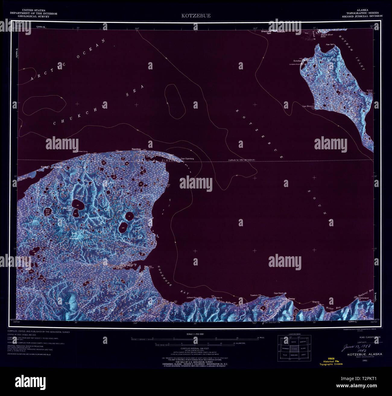 USGS TOPO Map Alaska Kotzebue AK 361067 1951 250000 Restauro invertito Foto Stock