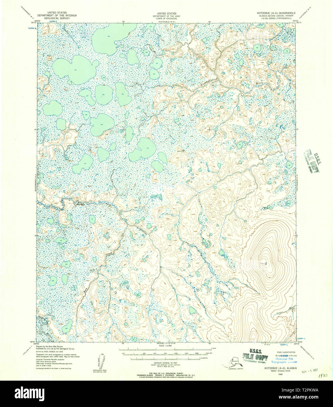 USGS TOPO Map Alaska Kotzebue AK A-6 356863 1950 63360 Restauro Foto Stock