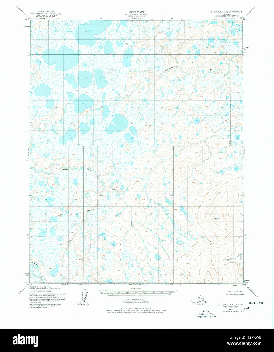 USGS TOPO Map Alaska Kotzebue AK A-6 356864 1950 63360 Restauro Foto Stock