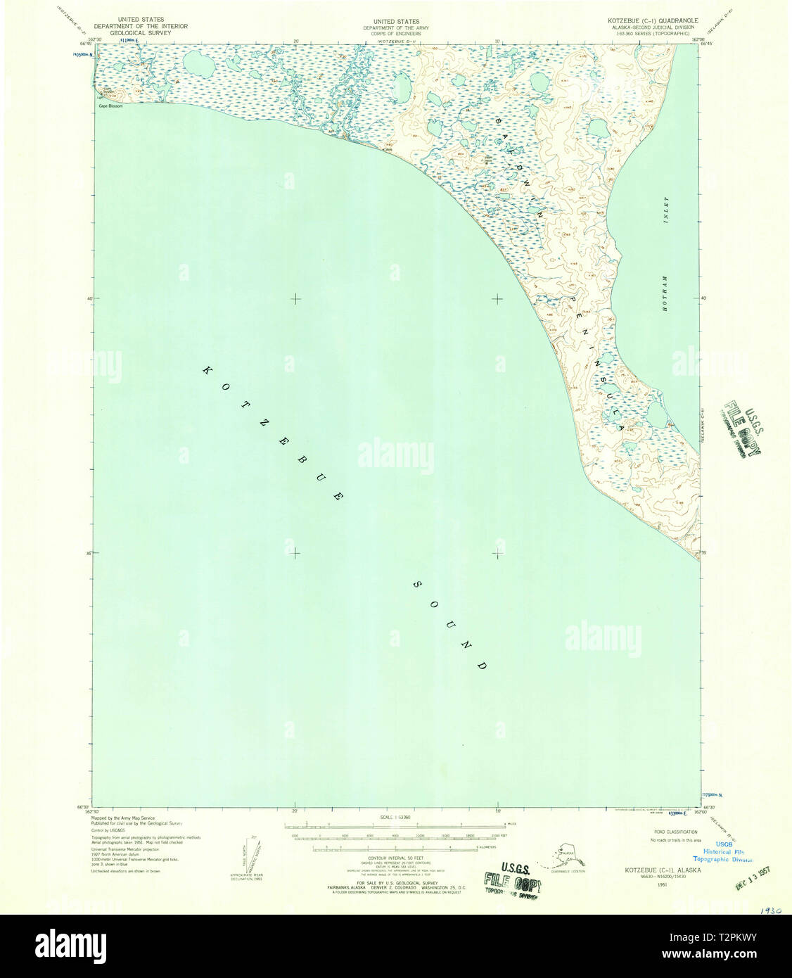 USGS TOPO Map Alaska Kotzebue AK C-1 356871 1951 63360 Restauro Foto Stock