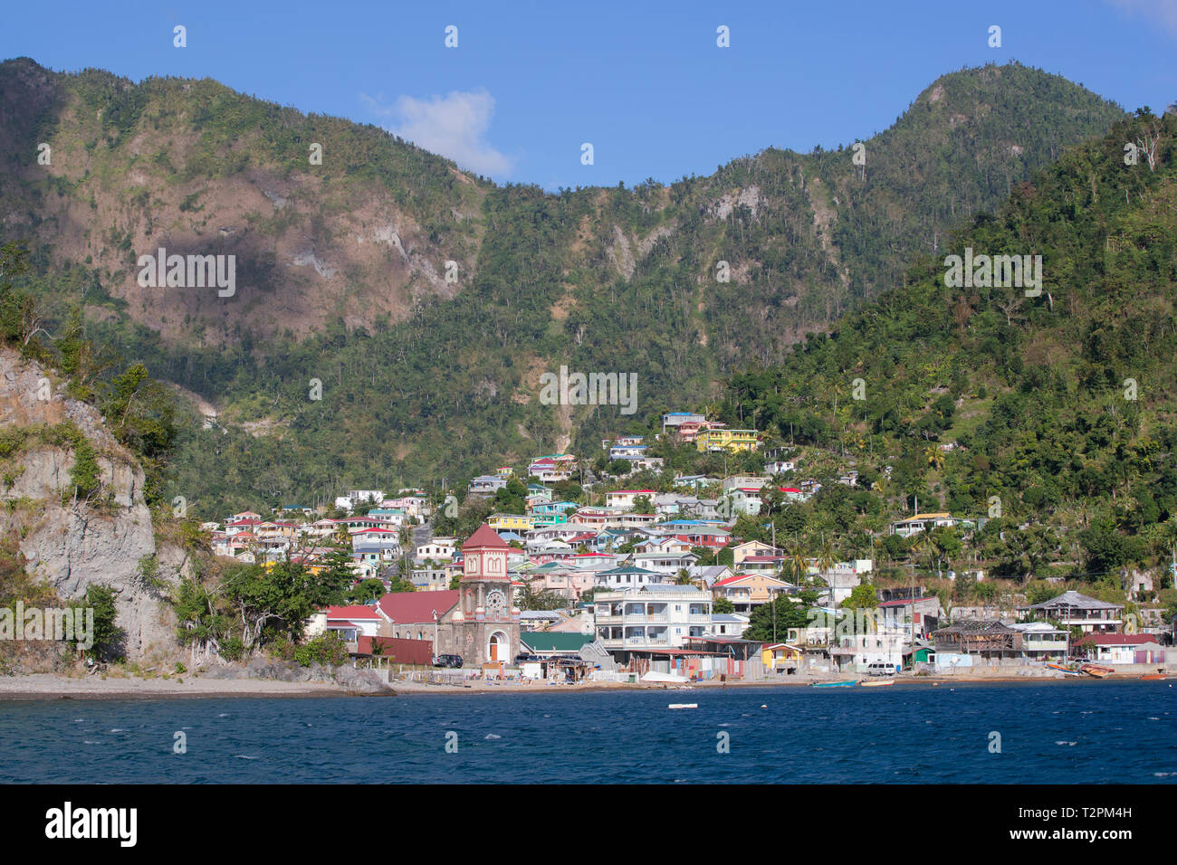 Vista del villaggio di Soufrière, Dominica Foto Stock