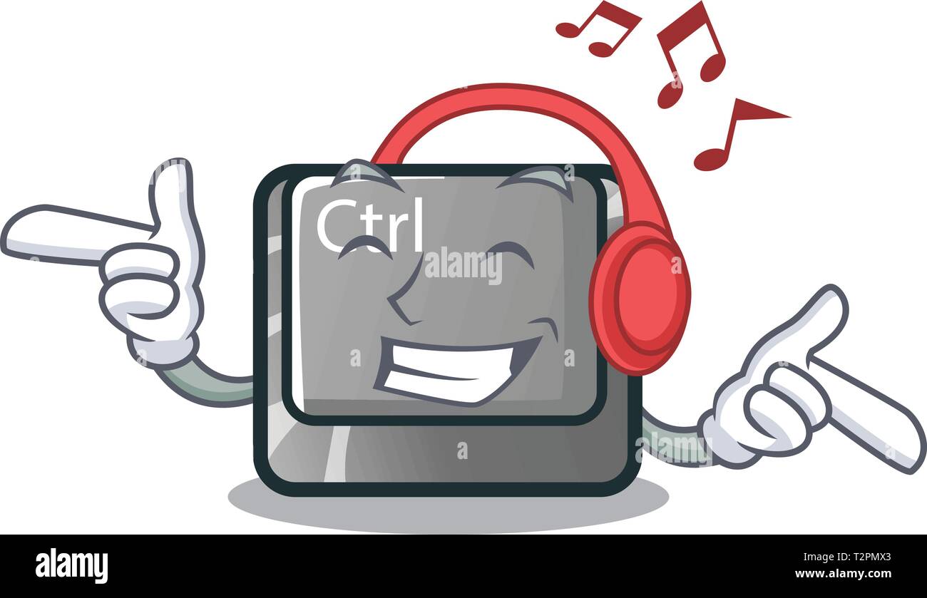 Ascolto di musica di carattere pulsante ctrl attaccato sul computer illustrazione vettoriale Illustrazione Vettoriale