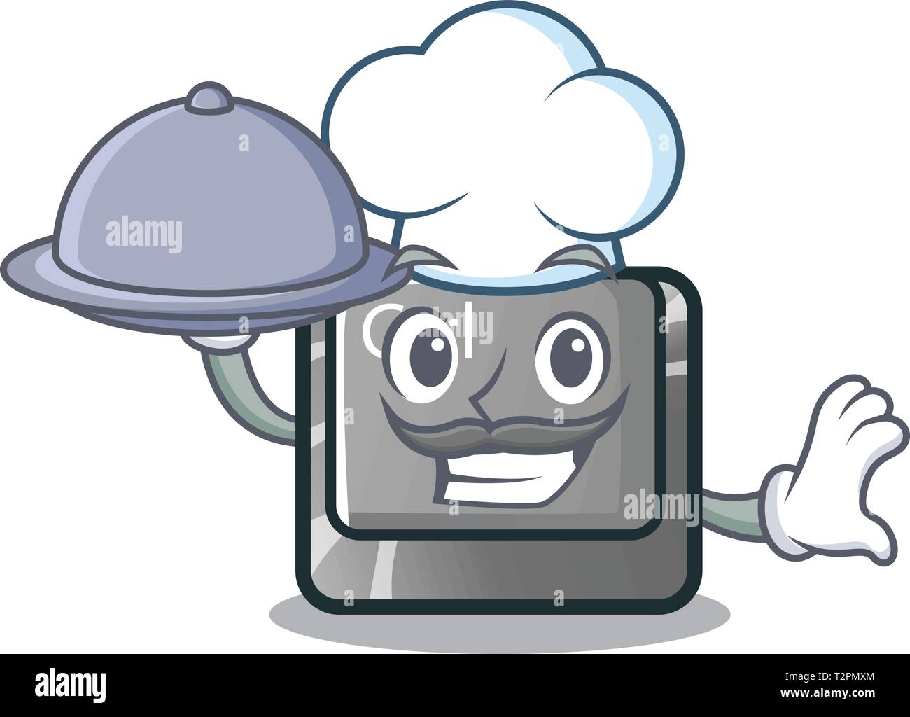 Lo chef con cibi di carattere pulsante ctrl attaccato sul computer illustrazione vettoriale Illustrazione Vettoriale