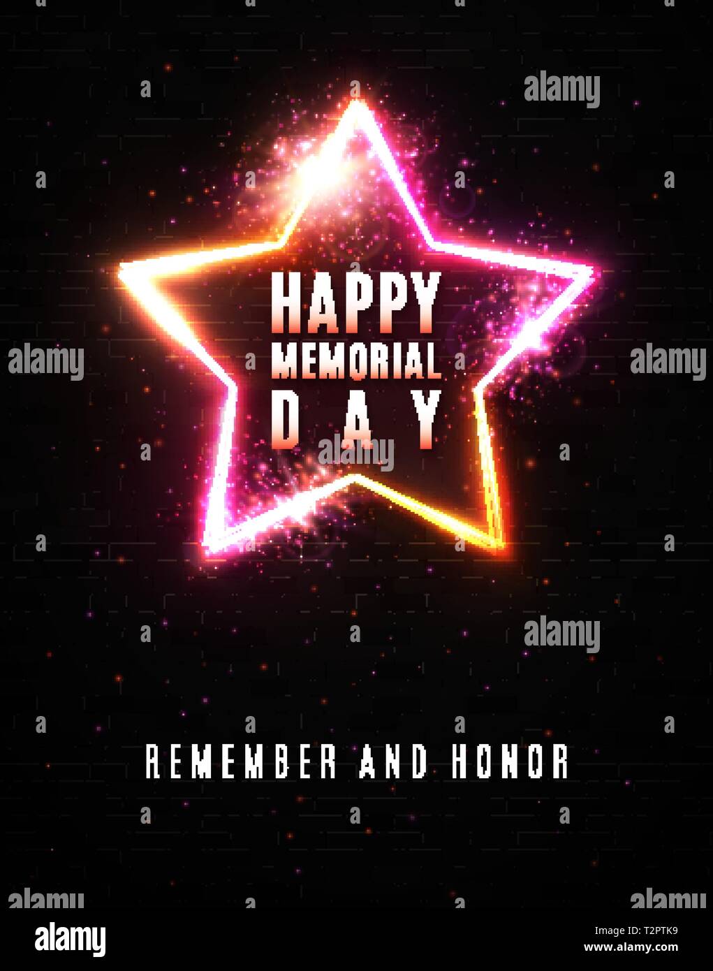 Felice giorno memoriale dello sfondo. Ricordare e onorare. Celebrando il testo in incandescente il filo elettrico il telaio forma a stella confine con la masterizzazione di scintille particl spray Illustrazione Vettoriale