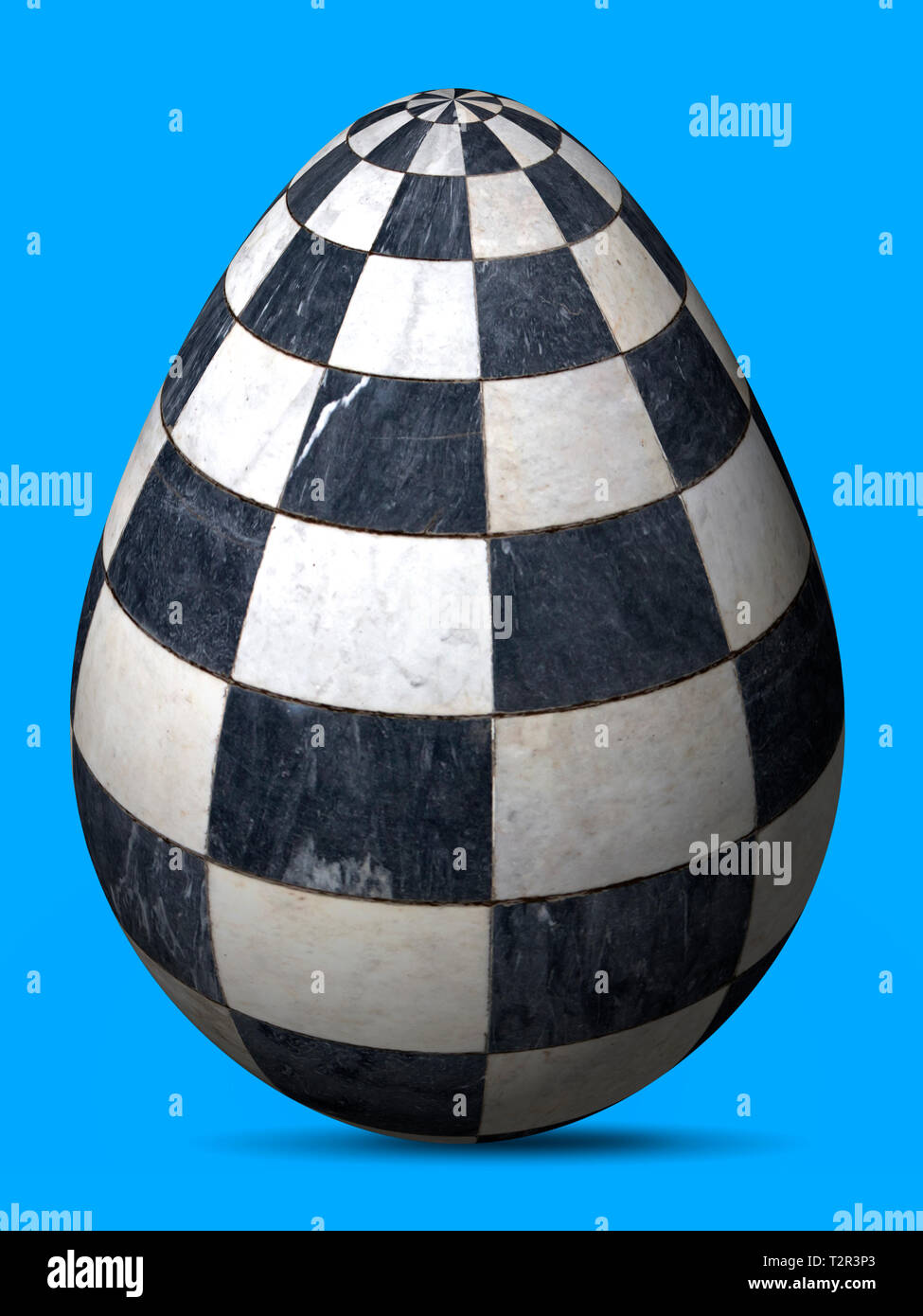 Bianco e nero verniciato ingegnoso uovo di marmo a scacchi cellule, 3D render sulla chiave di crominanza Foto Stock