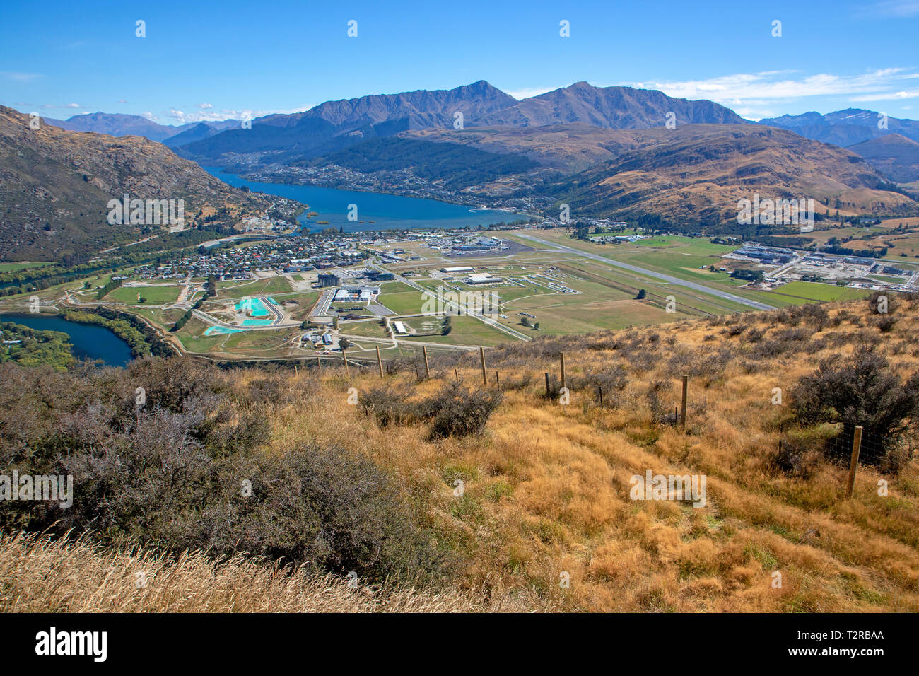 Vista su Frankton per Queenstown e Ben Lomond Foto Stock