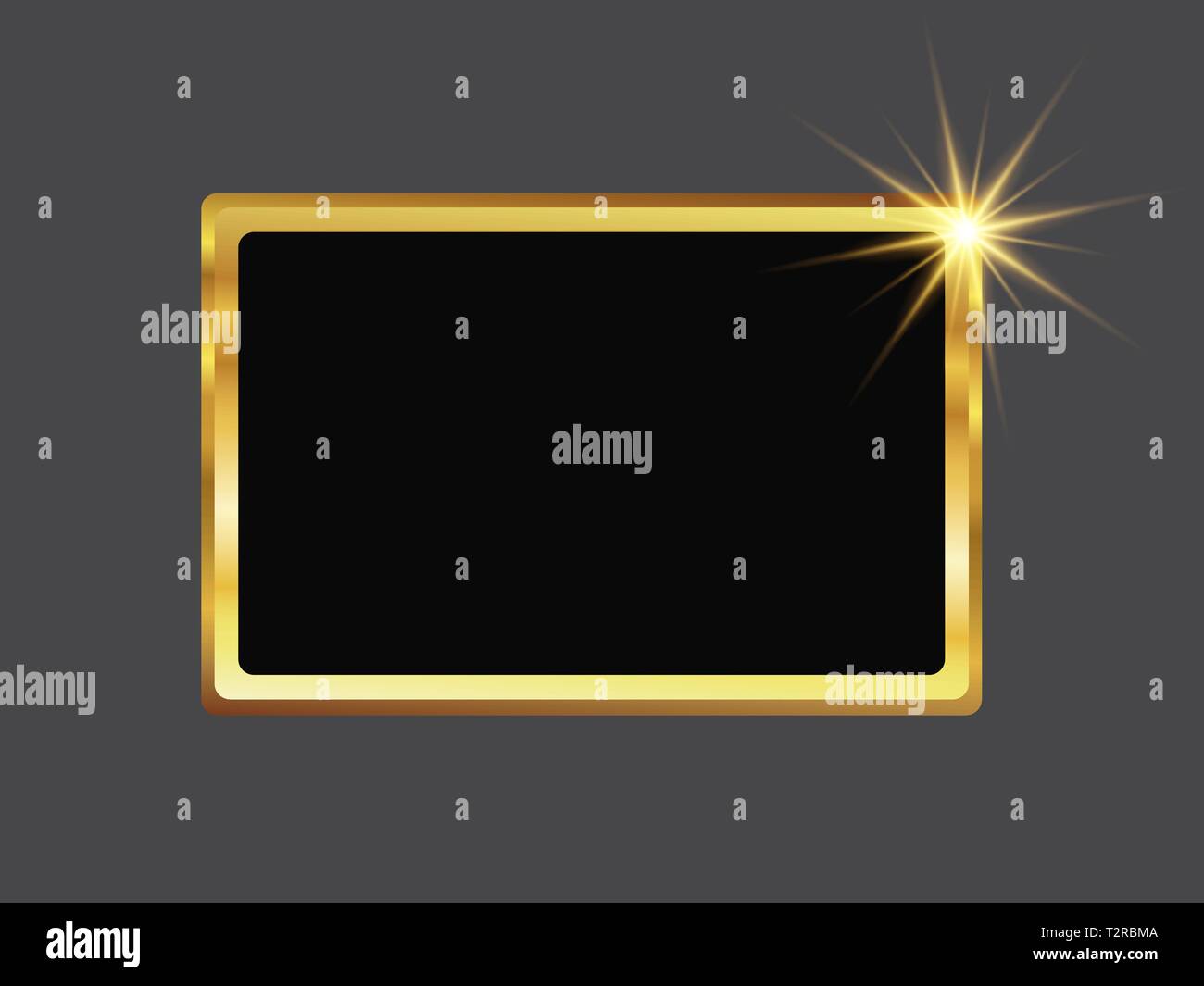 Nervata rettangolare cornice dorata con luminosa stella a otto punte e base nera, illustrazione vettoriale Illustrazione Vettoriale