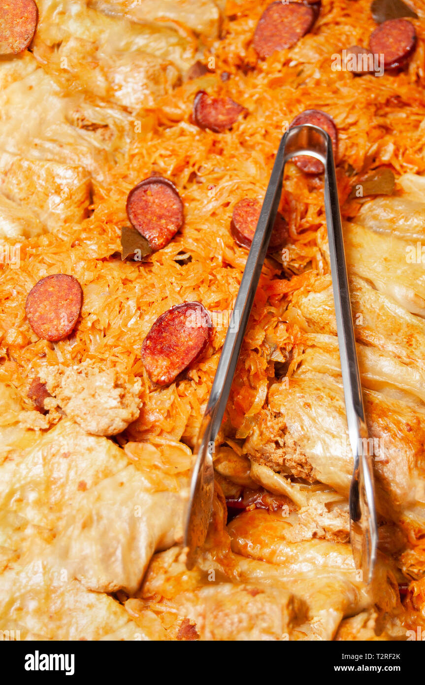 Involtini di cavolo con carne e luogo Foto Stock