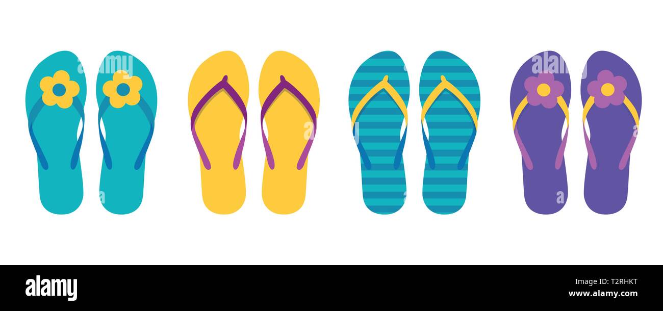Set di colorate flip flop collezione estate nuotare usura con fiore illustrazione vettoriale EPS10 Illustrazione Vettoriale