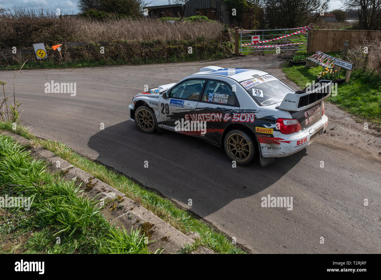 Brian Watson alla guida di una Suburu Impreza S11 al diciannovesimo posto nel 2019 Legend incendi Nord Ovest tappe rally Foto Stock