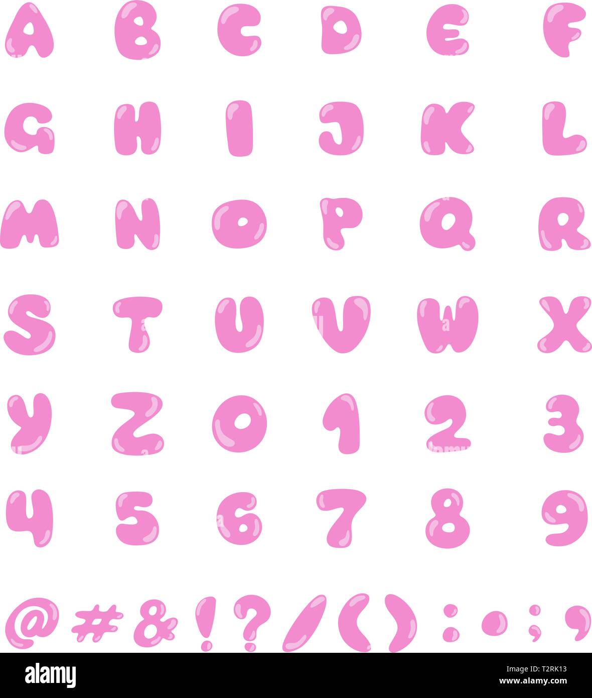 Bubble Gum design font. Dolce ABC lettere e numeri. Illustrazione Vettoriale