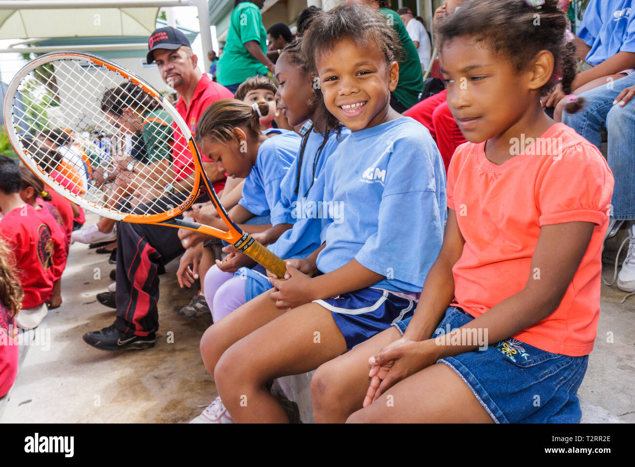 Miami Florida,Moore Park,Ashe Buchholz Tennis Center,NCAA tennis match,University of Miami,Boston College,sport,mentoring,post-scuola,bambini in città Foto Stock