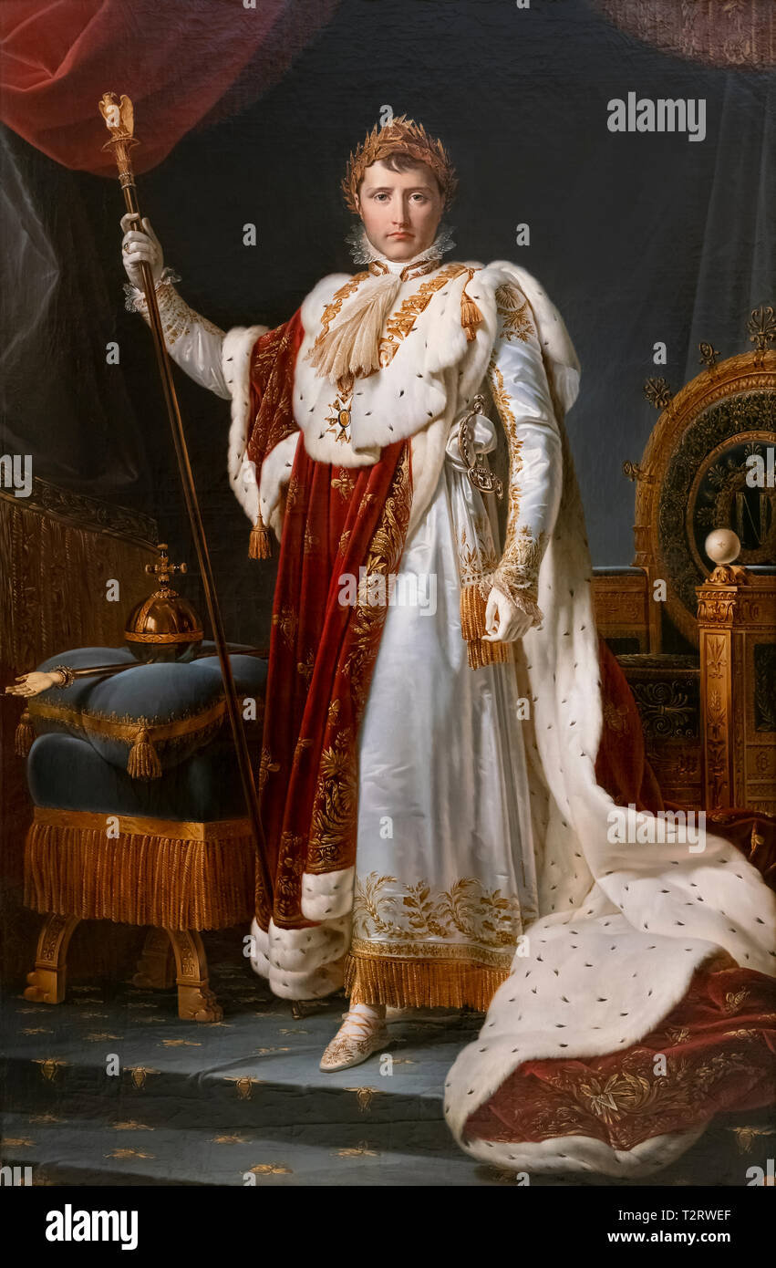 Napoleone, l'Imperatore Napoleone Bonaparte in abito di incoronazione e insegne. Napoléon I en costume du Sacre pittura François Gérard (studio di) 1805 Foto Stock