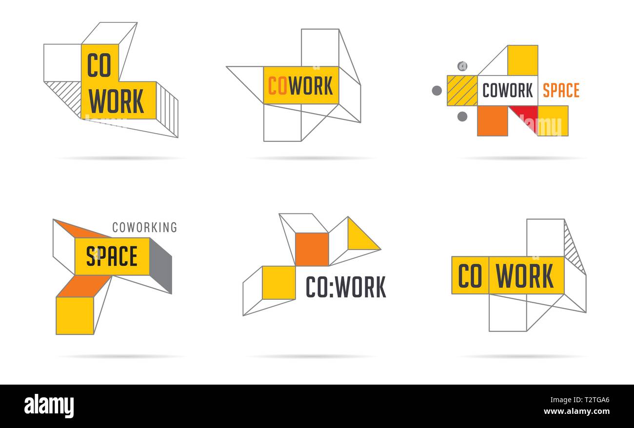 Spazio Coworking, networking logo di zona e la raccolta di icone. Il design del vettore Illustrazione Vettoriale