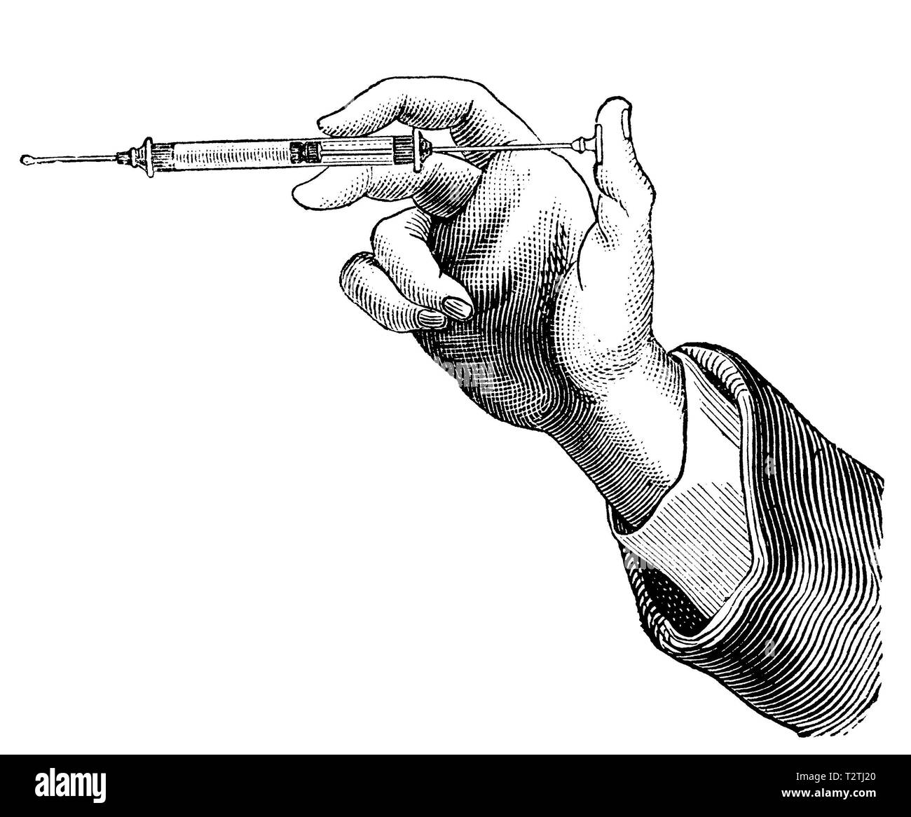 Mano con una siringa, anonym 1887 Foto Stock