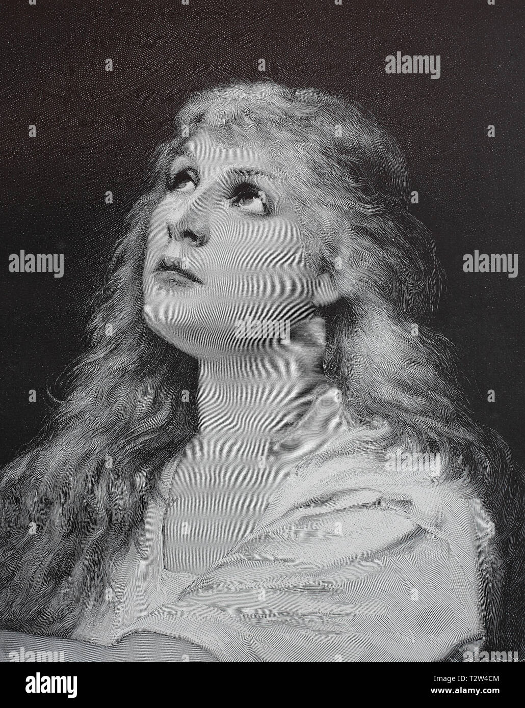 Ritratto di una giovane donna con lunghi capelli biondi, secolo XIX, Porträt einer jungen Frau mit langen Haaren blondn, 19. Jahrhundert Foto Stock