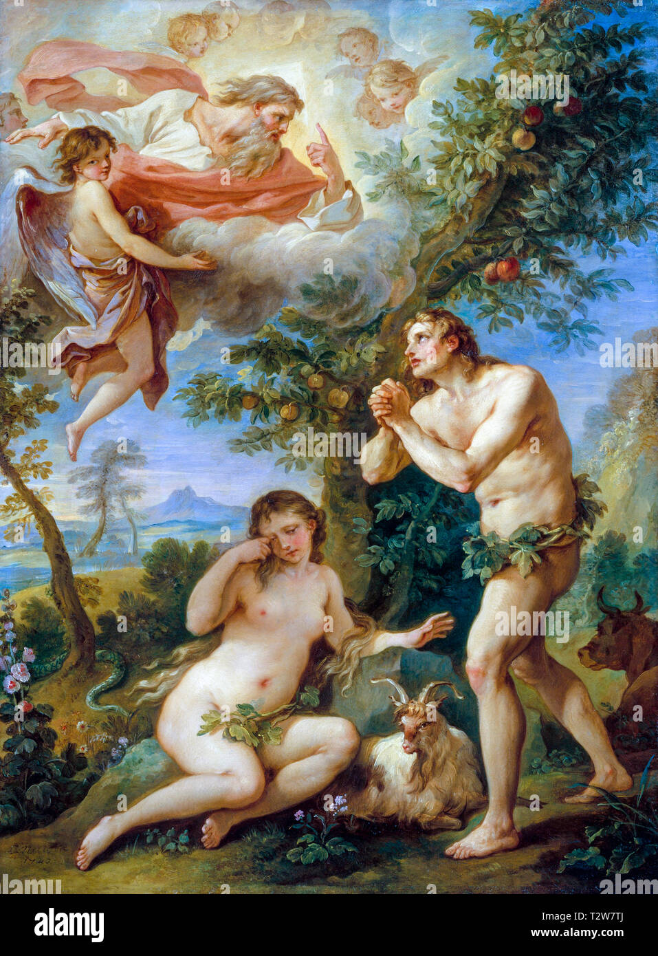 Il rimprovero di Adamo ed Eva, dipinto da Charles Joseph Natoire, 1740 Foto Stock