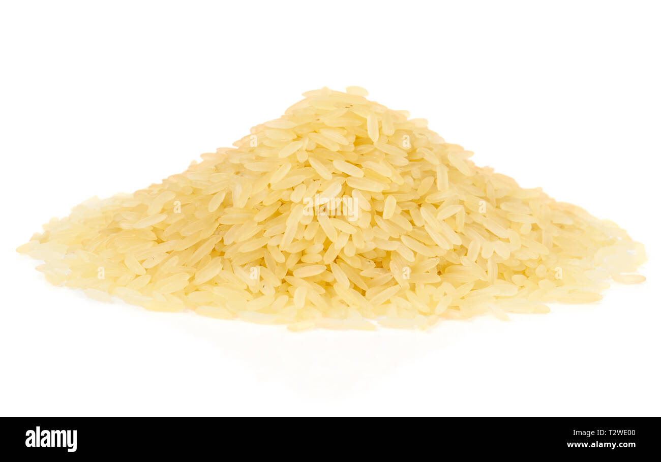 Cotto a vapore il riso basmati isolati su sfondo bianco Foto Stock