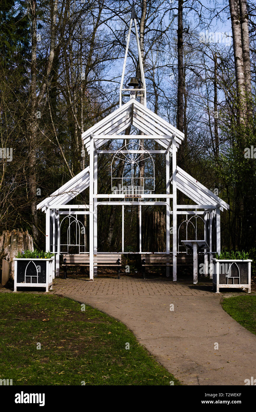 Una struttura di telaio chiesa in Bear Creek Park, Surrey, British Columbia, Canada Foto Stock