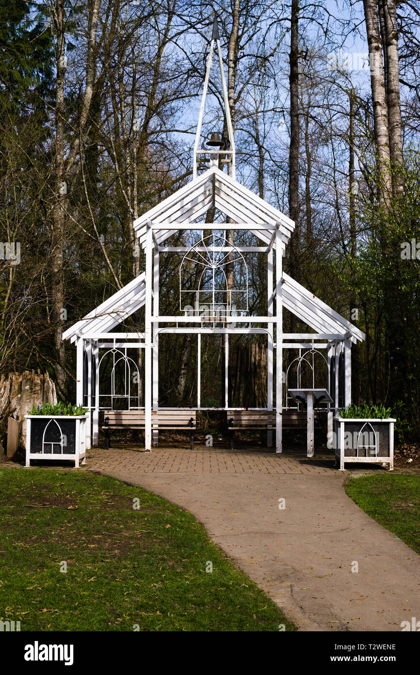Una struttura di telaio chiesa in Bear Creek Park, Surrey, British Columbia, Canada Foto Stock