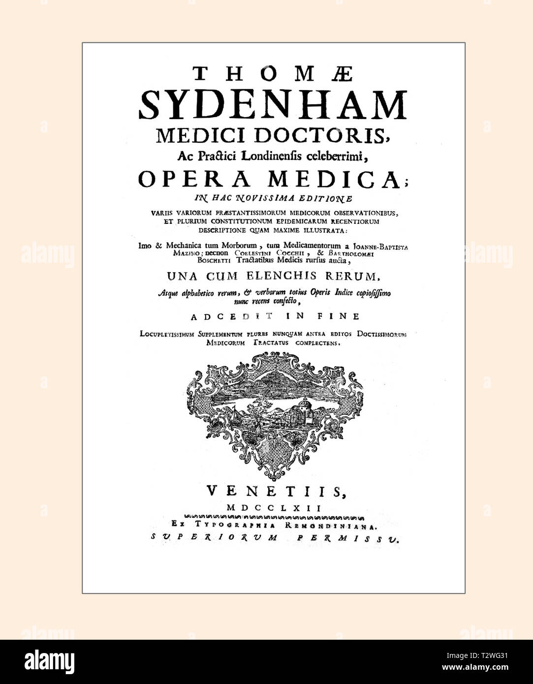 Thomas Sydenham Pagina Titolo Opera Medica puliti e re-set Foto Stock