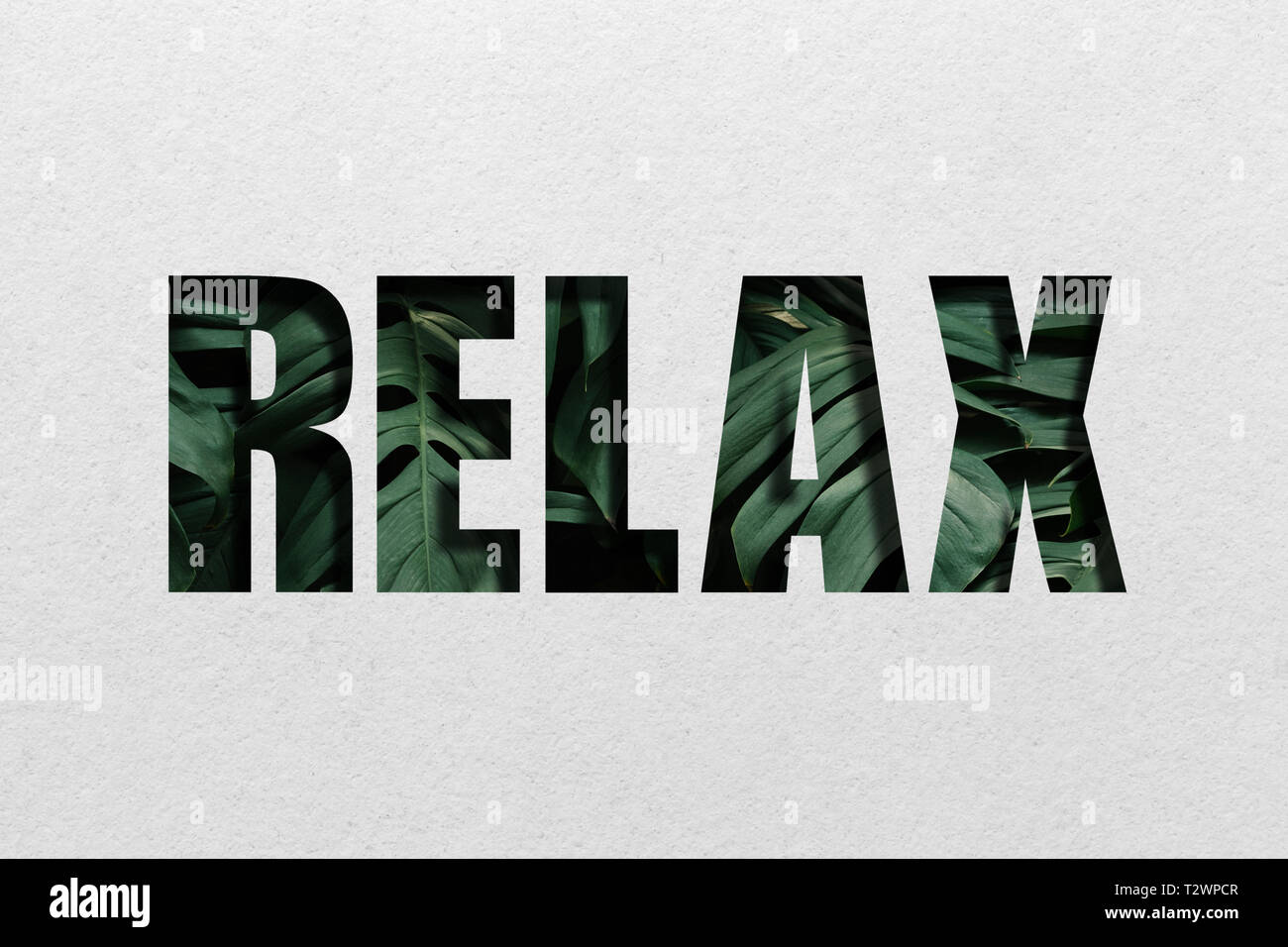 Lettera di foglia parola relax Foto Stock