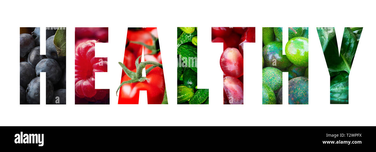 Cibo sano frutta parola lettera Foto Stock