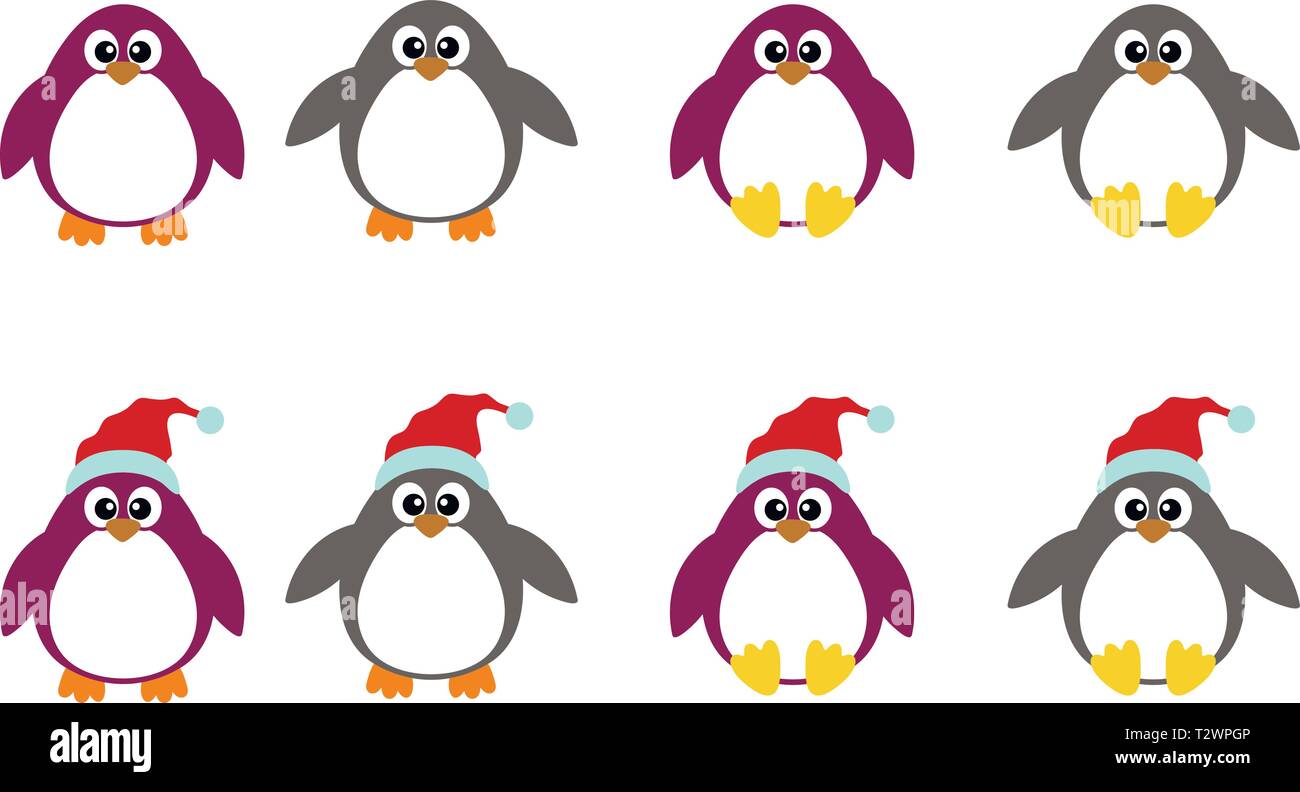 Raccolta di bellissimi pinguini Illustrazione Vettoriale