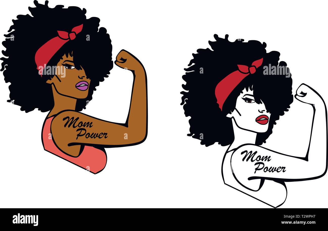 Donna Afro Rosie, Girl Power Silhouette, Donna clipart Illustrazione Vettoriale