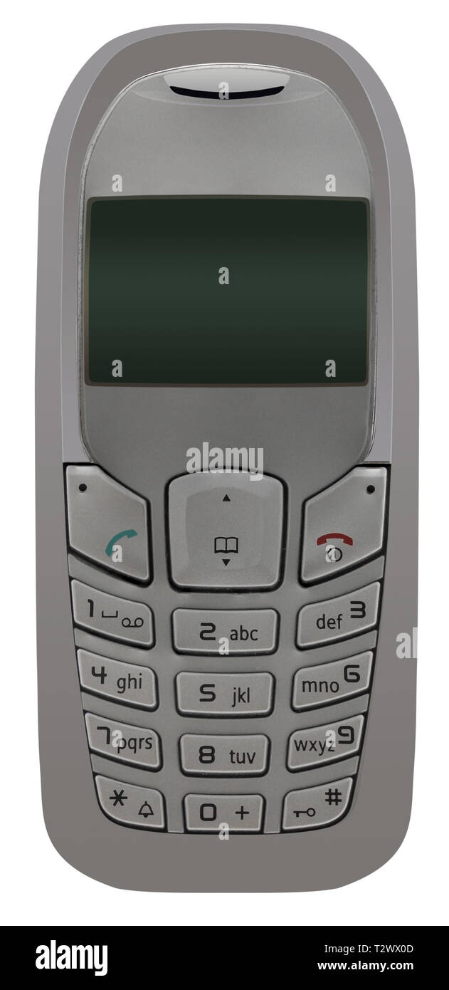 Vintage vecchio telefono cellulare isolato su sfondo bianco Foto Stock