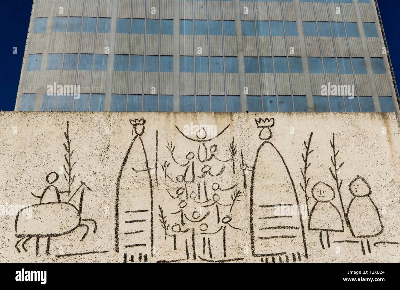 Collegio degli architetti di Barcellona,murale di Picasso, la Catalogna, Spagna. Foto Stock