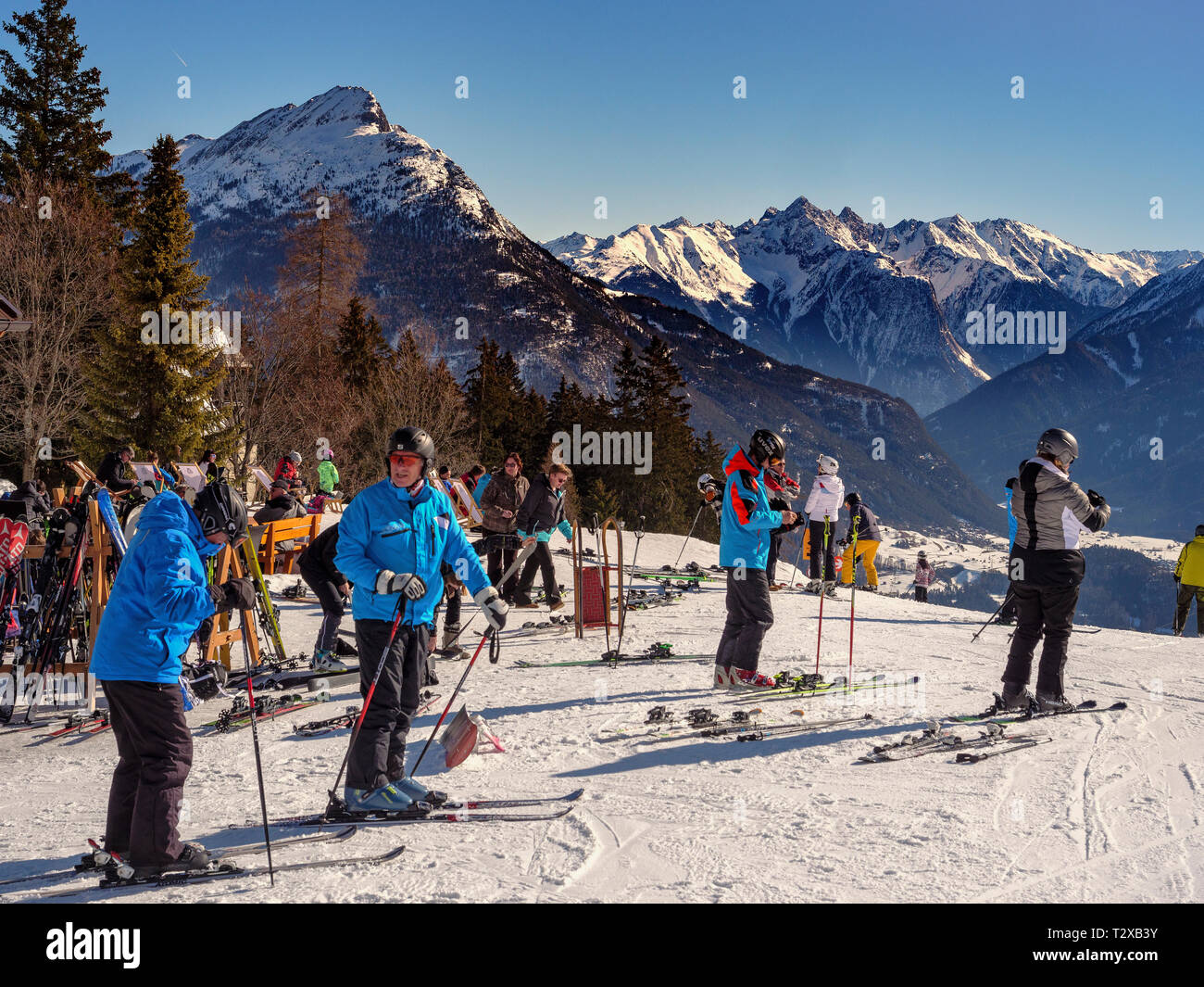 Sport invernali, zona sciistica Hochimst, Imst, Tirolo, Austria, Europa Foto Stock