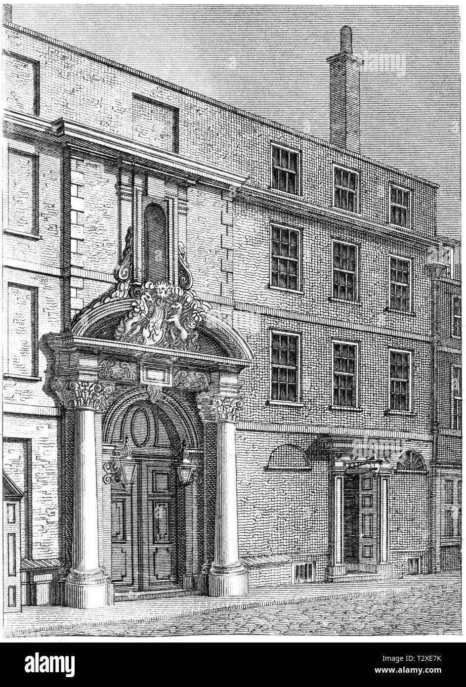 Una incisione di Merchant Taylors Hall, Londra UK scansionati ad alta risoluzione da un libro pubblicato nel 1814. Ritiene copyright free. Foto Stock