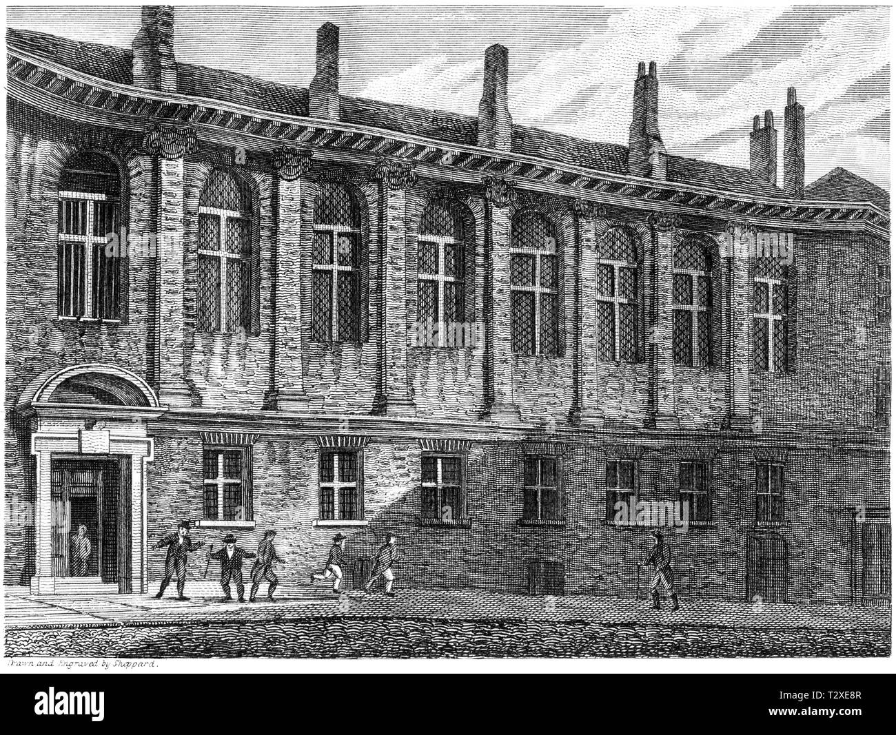 Una incisione di Merchant Taylors Scuola, Suffolk Lane, Londra UK scansionati ad alta risoluzione da un libro pubblicato nel 1814. Ritiene copyright free. Foto Stock