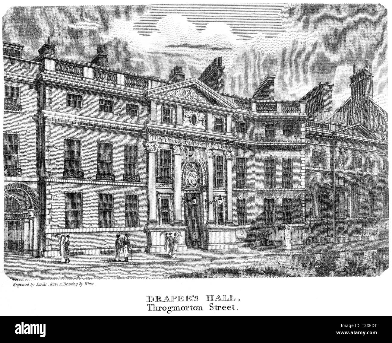 Una incisione di trasportatori Hall, Throgmorton Street, Londra UK scansionati ad alta risoluzione da un libro pubblicato nel 1814. Ritiene copyright free. Foto Stock