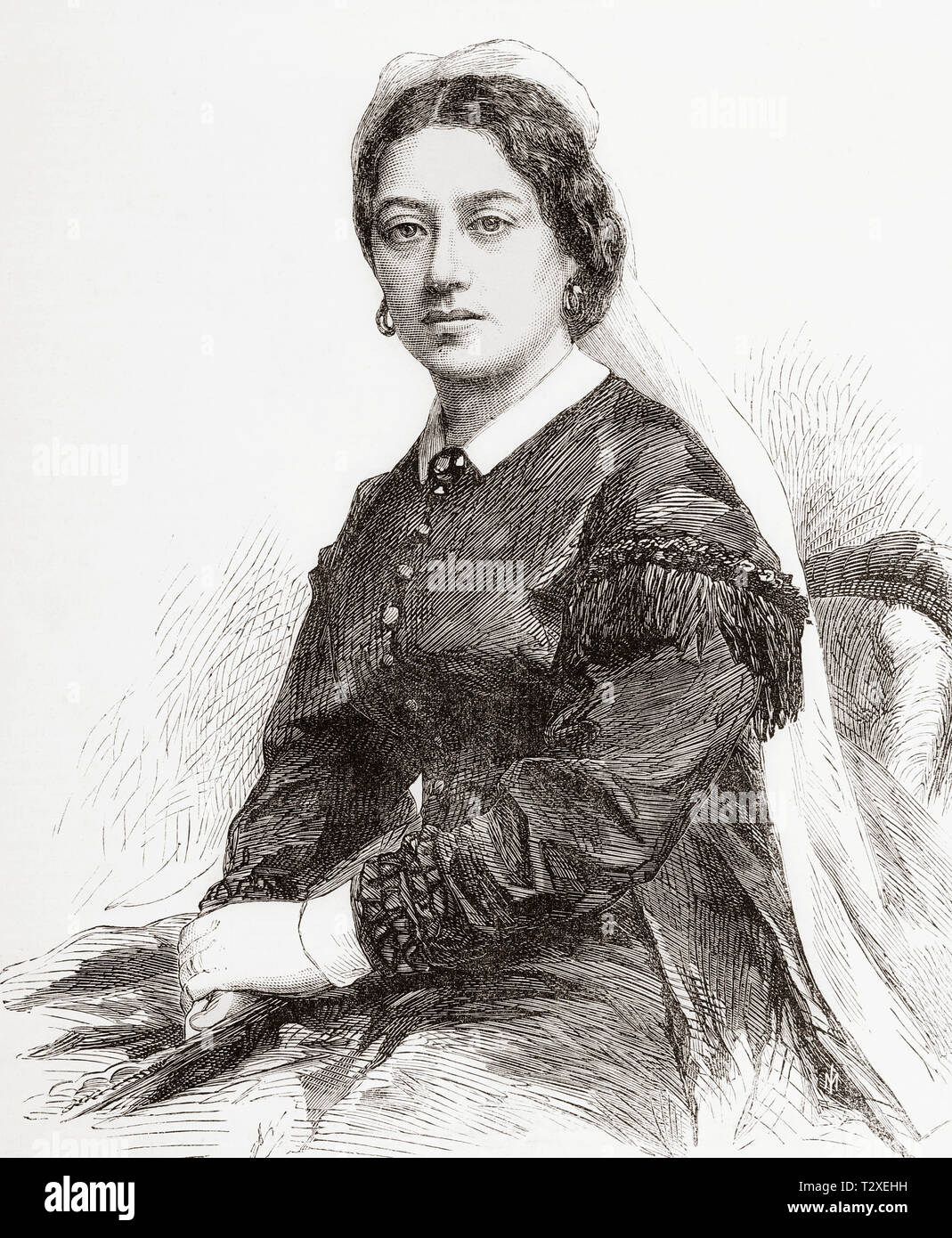 Emma Kalanikaumakaʻamano Kaleleonālani Naʻea Rooke delle Hawaii, 1836 - 1885. Regina consorte del Re Kamehameha IV. Dal Illustrated London News, pubblicato 1865. Foto Stock