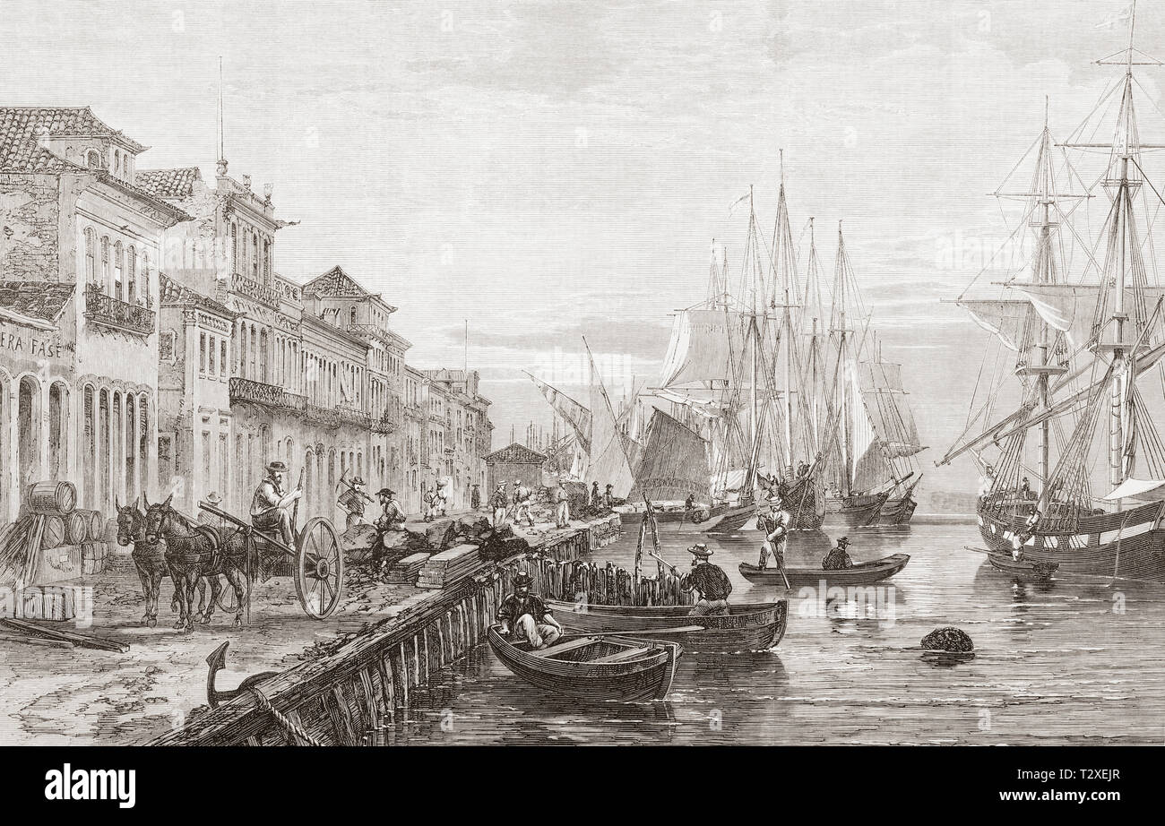 Il Quay a Boa Vista, San Pedro de Rio Grande do Sul, Brasile, visto qui nel XIX secolo. Dal Illustrated London News, pubblicato 1865. Foto Stock