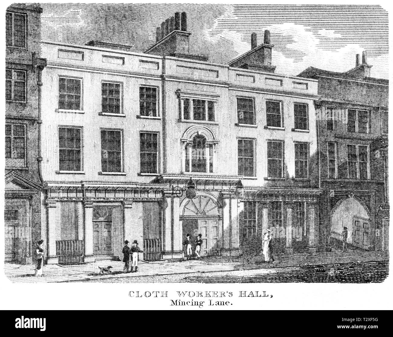Una incisione di Clothworkers Hall, Tritare Lane, Londra UK scansionati ad alta risoluzione da un libro pubblicato nel 1814. Ritiene copyright free. Foto Stock