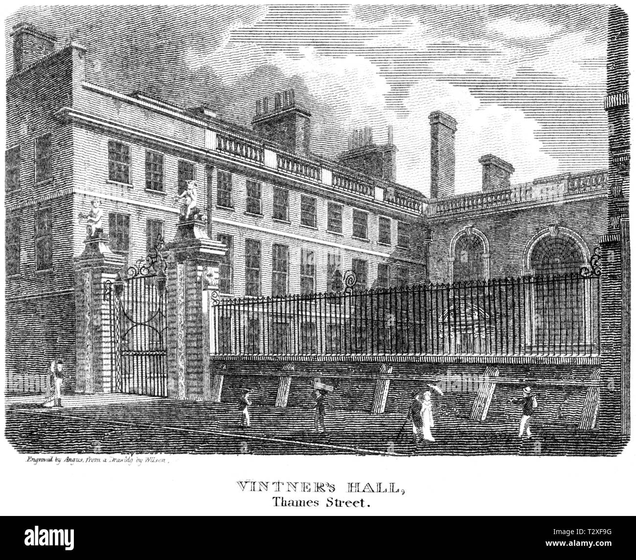 Una incisione di Vintners Hall, Thames Street, Londra UK scansionati ad alta risoluzione da un libro pubblicato nel 1814. Ritiene copyright free. Foto Stock