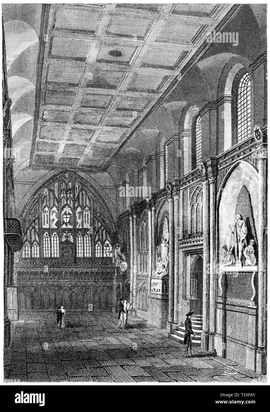 Una incisione della parte interna del Guildhall, Londra UK scansionati ad alta risoluzione da un libro pubblicato nel 1814. Ritiene copyright free. Foto Stock