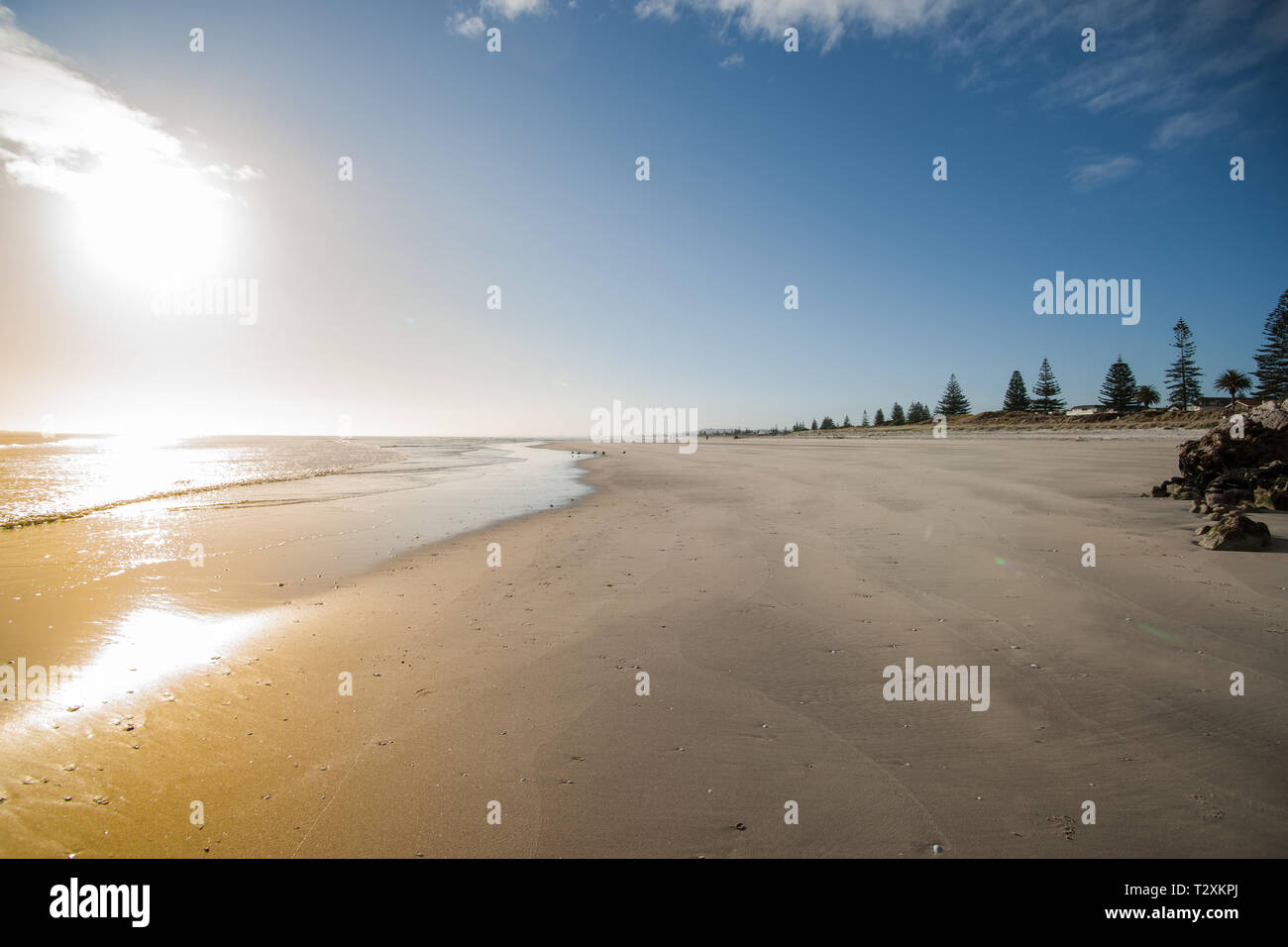 Sfondo estivo presso il Mount Maunganui ocean beach Foto Stock