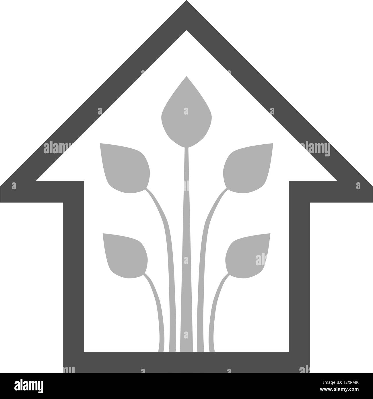 Eco casa - verde Icona home - contorno grigio, isolato - illustrazione vettoriale Illustrazione Vettoriale