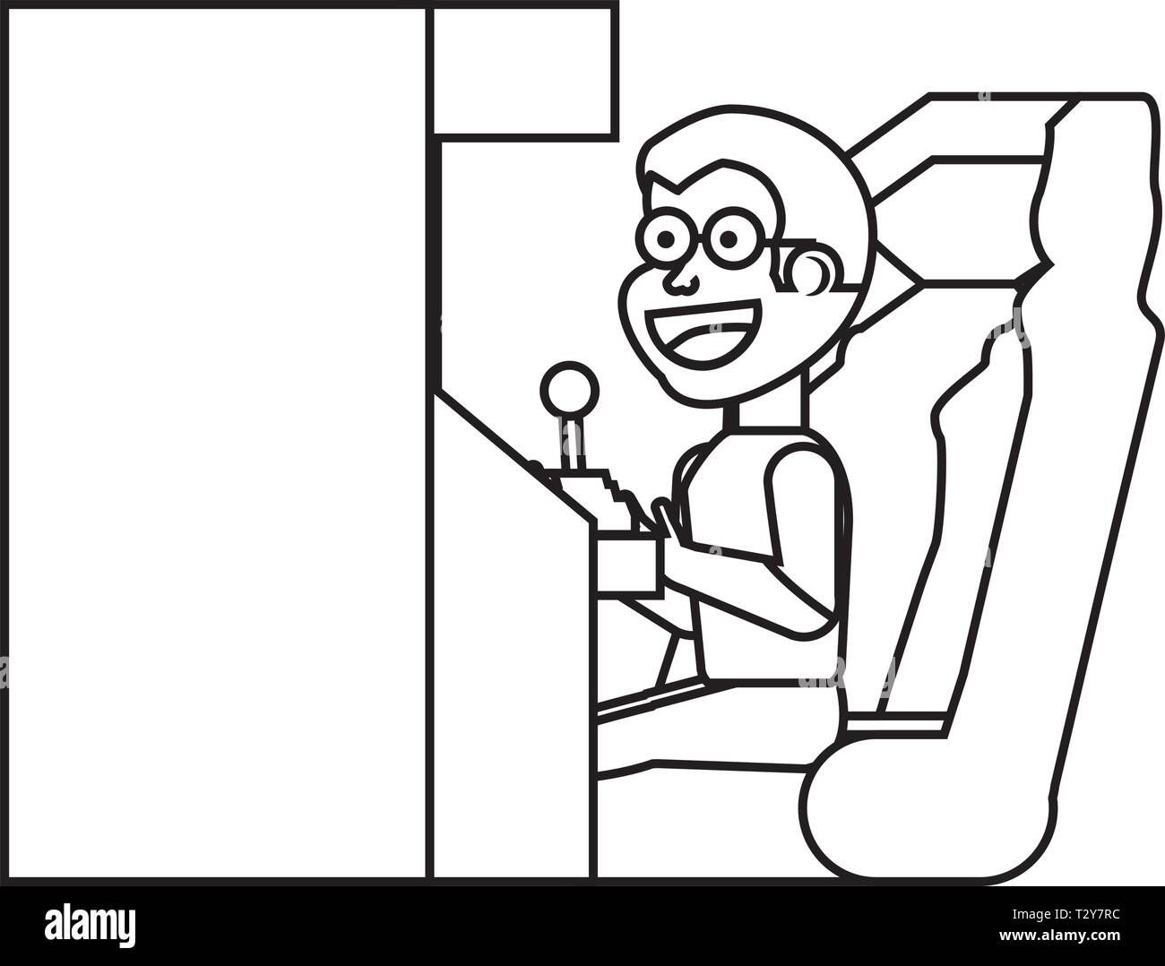 Ragazzo giocando nel retro della console di gioco video macchina illustrazione vettoriale design Illustrazione Vettoriale